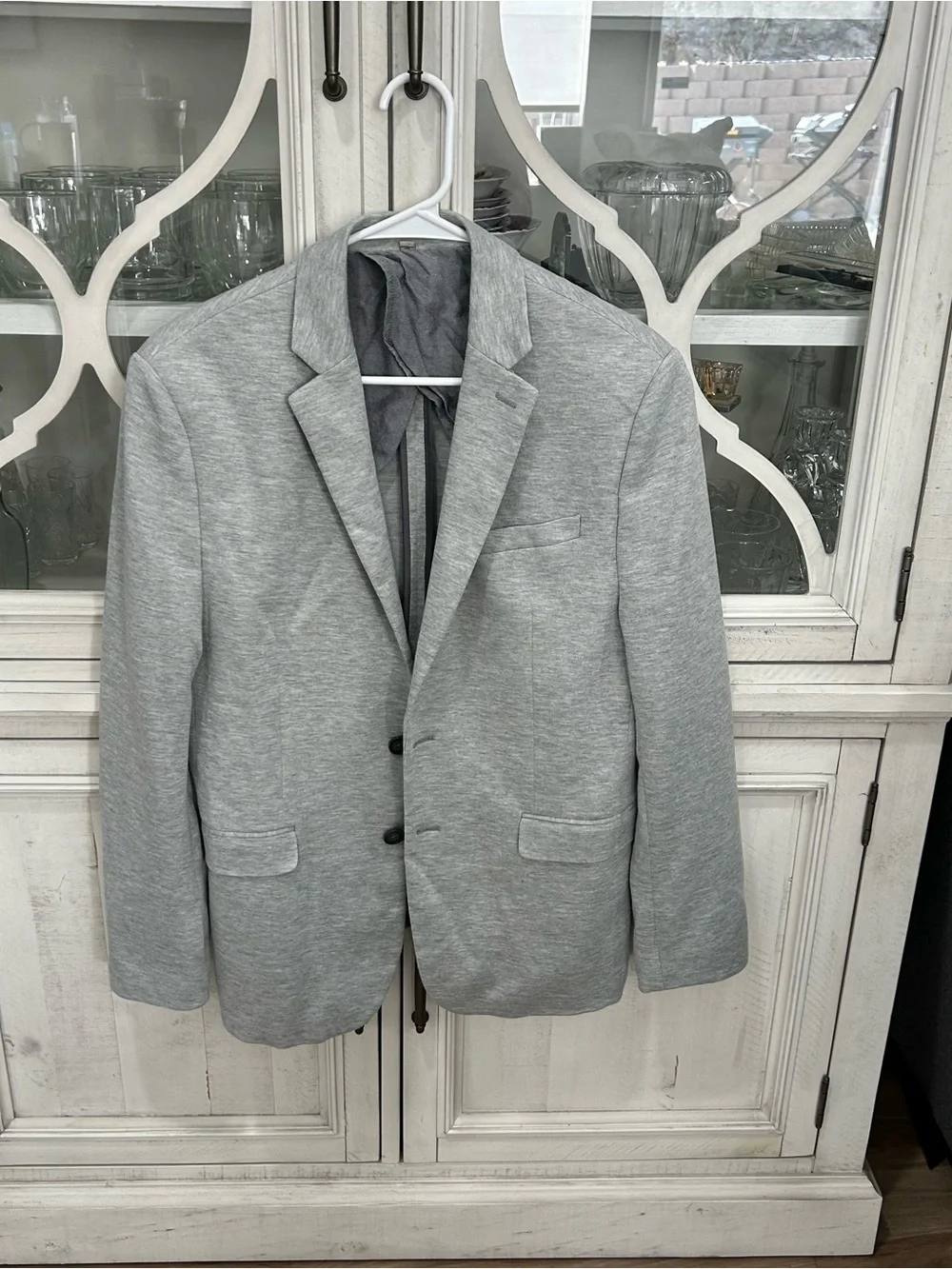 Express Photographe Light Gray Knit Blazer Men’s 38 Short Jersey Sport Coat NWOT
